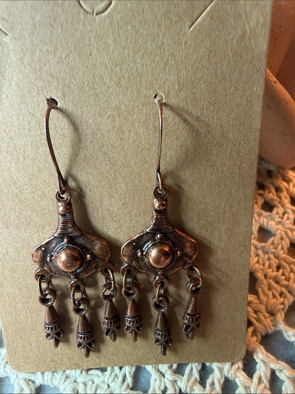 Boho Copper Dangle Earrings - Handcrafted Women Jewelry